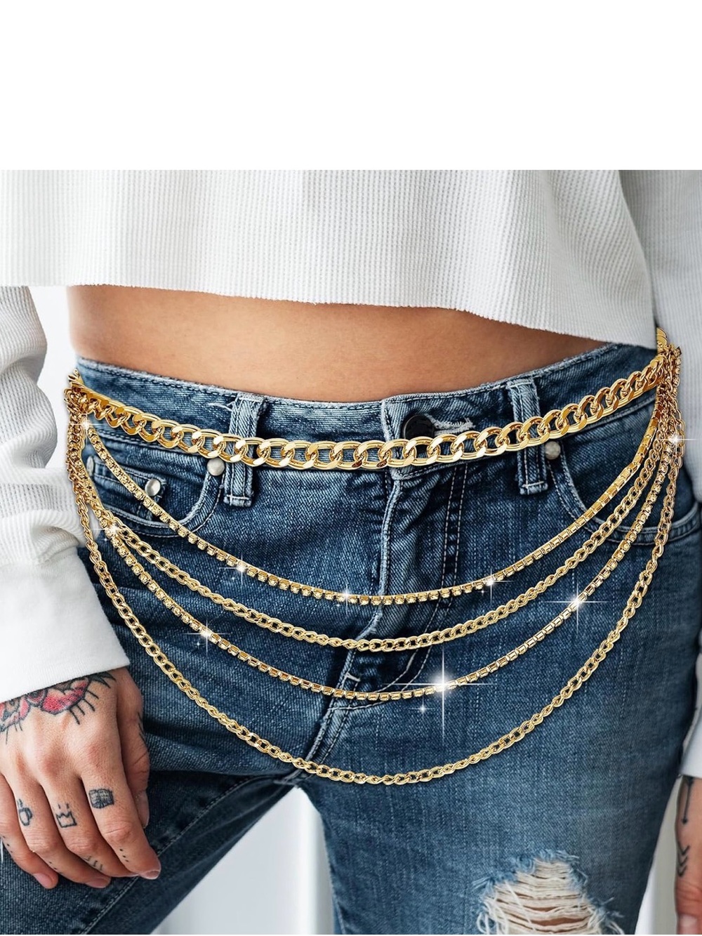Gold Draped Multi-Chain Rhinestone Waist Belt - Picture 3 of 12